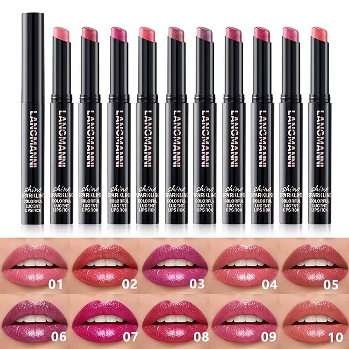 Purple Red Lipstick For Women Matte Nude Glitter Shimmer Metallic Highly Pigmented Moisturizing Lip stick Hypoallergenic Waterproof Long Lasting Lipsticks Quick Makeup Lightweight Portable 07 #