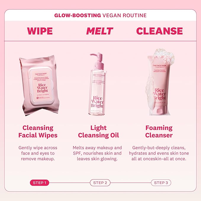 The Face Shop Rice Water Bright Makeup Remover Wipes for Face with Rice Extract, Brightening, Moisturizing, Infused with Cleansing Milk, Vegan Disposable Cleansing Facial Wipes, Korean Skin Care