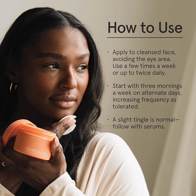 Barefaced Toning Pads (60 count) - Exfoliating Face Pads with 2% Glycolic Acid & Salicylic Acid - Brightens & Cleanses Skin, Clears Pores, Reduces Fine Lines & Wrinkles