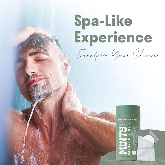 Relax Away Minty Shower Steamers 6 Pack - Menthol Infused Aromatherapy - Refreshing Orange, Eucalyptus, Lavender, Peppermint, Grapefruit, Spearmint - Relieve Stress & Soothe Sinuses