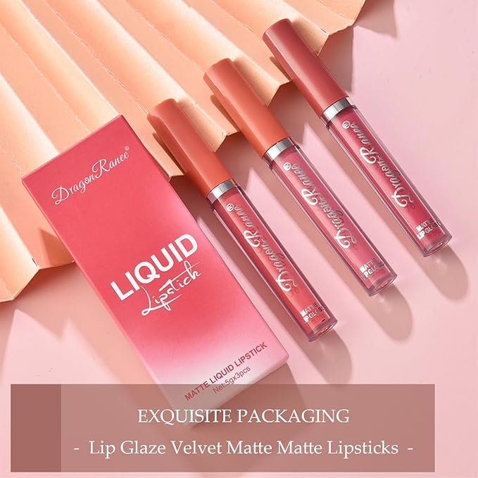 MĒTYSUR3Pcs Matte Lipstick Set - Long Lasting & Smudge-Proof, Hydrating Non-Drying lip gloss for Women, Natural Finish with Rich Shades, Nourishing Lipstick for Women, Soft Matte Lip Cream