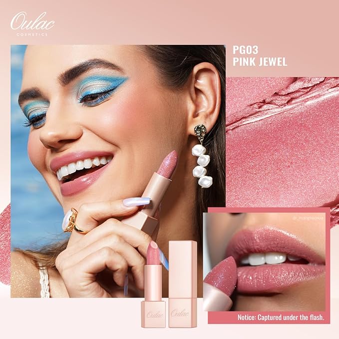 Oulac Moisture Pink Lipstick Set 3PCS - Infinity High Shine Finish, Hydrating Vegan Lipstick Infused with Damask Rose Oil for All-Day Comfort, Gluten-Free, PG03+PG10+D08