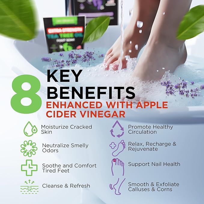 DAILY REMEDY 4-Pack - 2 Extra Strength Tea Tree Oil & 2 Calming Lavender Foot Soak Set - Made in USA - Soothes Sore Tired Feet, Athletes Foot, and Softens Calluses - 64 oz