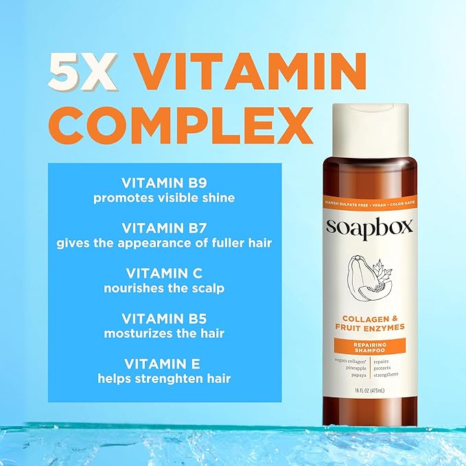 Soapbox Collagen Shampoo & Conditioner, For Dry, Fine or Thin Hair, Strengthening with Collagen & Peptides for Fuller Looking Hair, 16oz Each (Pack of 2)