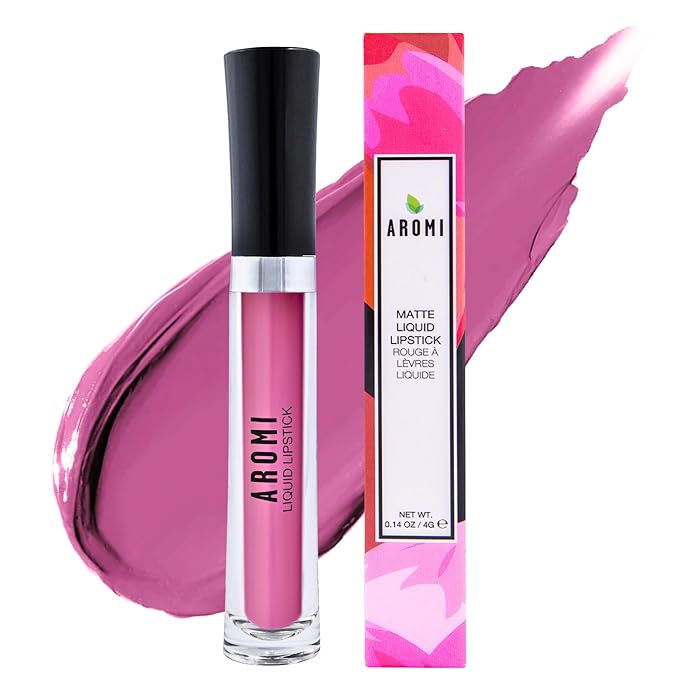 Aromi Medium Pink Matte Liquid Lipstick, Dusty Rose Lip Color, Smudge Proof and Long-lasting Lipstick, Vegan & Cruelty-free Beauty, Day to Night, Handmade (Pink Rosette)