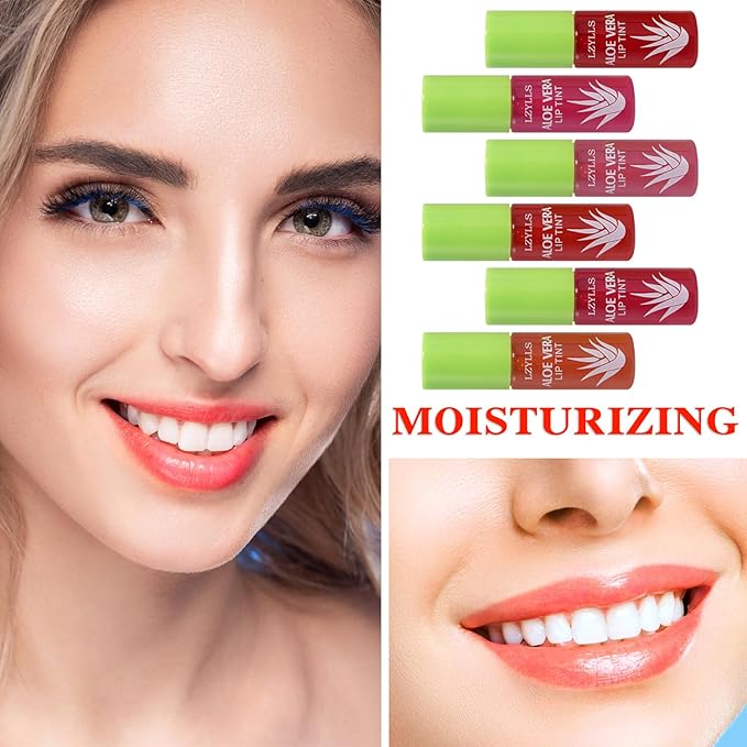 6 Pcs Aloe Vera Color Changing Change Lipstick,Magic Lipstick Jelly Lip Balm,Moisturizer Tinted Lip Tint Stain Long Lasting Waterproof Temperature Color Change Lip Gloss