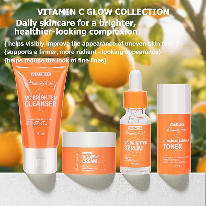4 Pieces Vitamin C Facial Skin Care Set Gift Set Travel Size Kit,Skin Refreshing, Nourishing, Visibly Improve Tone, Enhance Radiance, Gift Set Travel Size Kit
