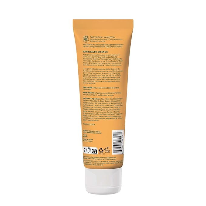 ATTITUDE Body Lotion, EWG Verified, Vegan & Cruelty-Free, Hydrating Moisturizer for Dry Skin, Non-Greasy, Skin Care, Orange Blossom & Eucalyptus, 8 Fl Oz