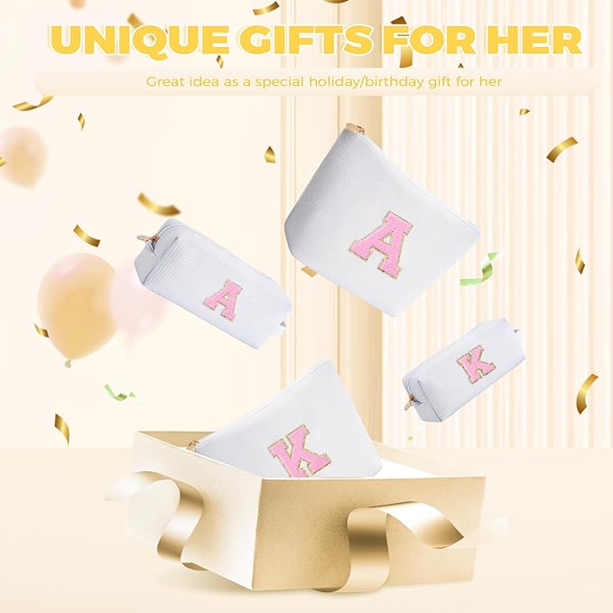 Personalized Makeup Bag for Women Girls - Fashion Cosmetic Bag Trendy Travel Toiletry Bag with Initials Letter - Teen Gifts - White,N