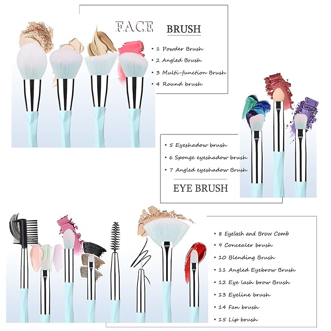 111 Pink Blue Gradient Makeup Brushes and Makeup Sponges Set 18Pcs/Set ,Soft Synthetic Fiber Makeup Brush Set,Suitable for Beginners/Makeup Artists, Valentine's Day, Christmas gifts