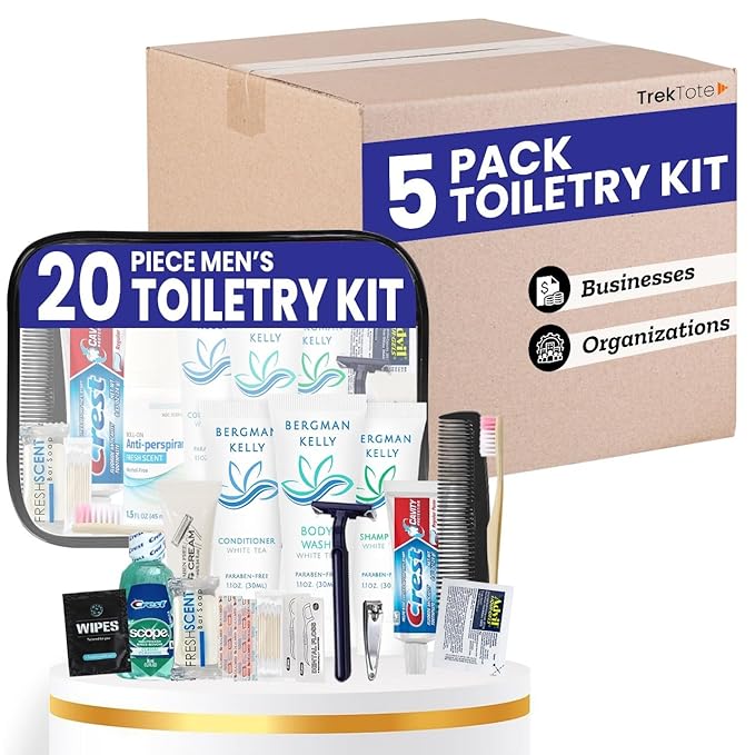 Trektote Bulk Hygiene Kit For Men And Women – (5 Pack) 20 Piece Set Of Travel Size Toiletries, TSA Compliant, Bulk Travel Essentials, Includes Shampoo And Conditioner, Body Wash, Toiletry Bag & More
