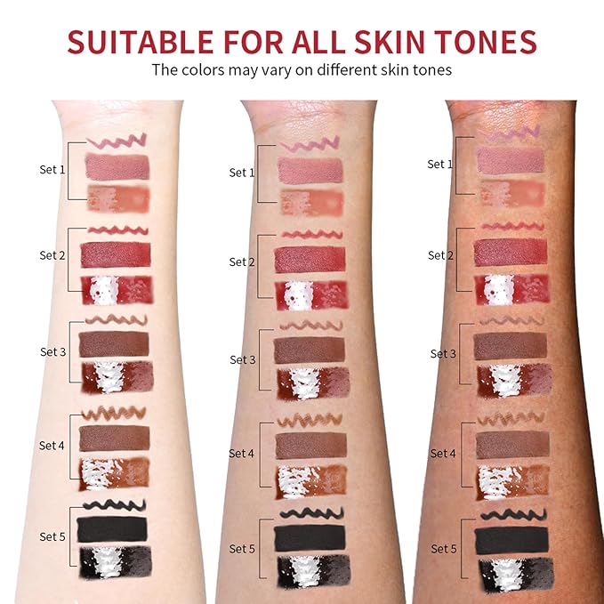 3PCS Black Lip Liner and Lipstick Set – Bold Matte Lipstick, Precision Liner & High-Shine Gloss for Gothic, Halloween, Cosplay & Editorial Looks – Long-Lasting, Smudge-Proof Lip Makeup Kit (Black)