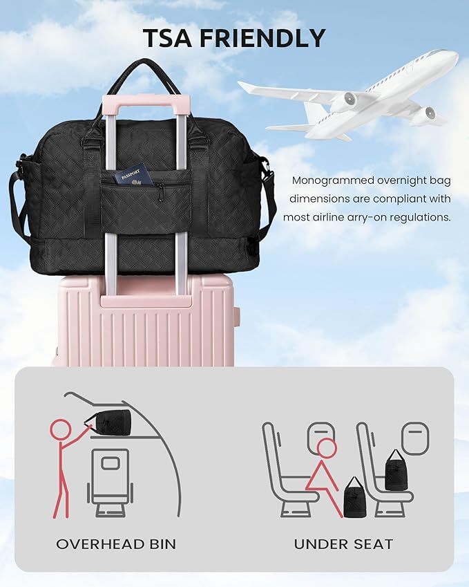 Customized Women Gifts, Travel Essential for Girls, Duffle Bag with Shoe Compartment, Weekender Bag, Overnight Bag for Women, Travel Bag with Makeup Bag Teacher Gifts (Letter D)
