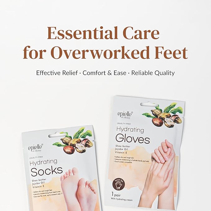 Epielle Hydrating Foot Masks 6 Pairs, Deep Moisturizing Socks for Dry Feet & Cracked Heels, Relieve and Soften with Shea Butter & Jojoba Oil, Korean Skin Care, Spa Set, Self Care Gifts for Women