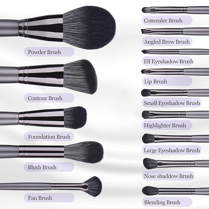Professional Makeup Brush Set 14Pcs Makeup Brushes Kit Foundation Eyeshadow Powder Blending Eyebrow Eyelash Kabuki Brushes Cosmetic Brushes Travel Kits With Leather Bag Gift