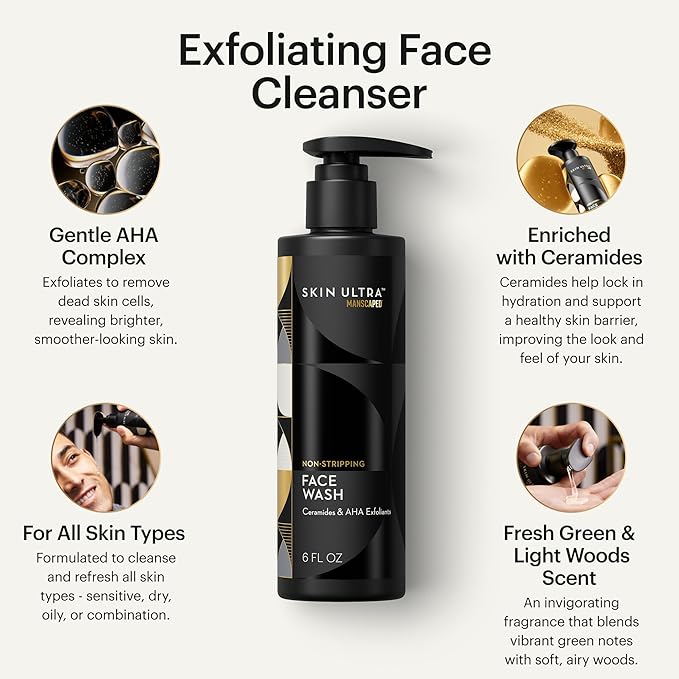 MANSCAPED® Skin Ultra™ Daily Regimen - Men's Skincare Routine Essentials with Face Wash, Face Moisturizer & Brightening Serum Formulated with A Ceramide Complex for Cleansing, Exfoliating & Hydration