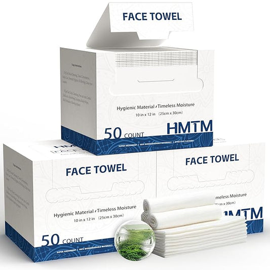 Face Towels, 10” x 12”, Thick Soft and Absorbent, Face Towelettes Disposable Biodegradable for Sensitive Skin, Makeup Remover, Travel, Cleansing, 150 Count( 3 PACK )