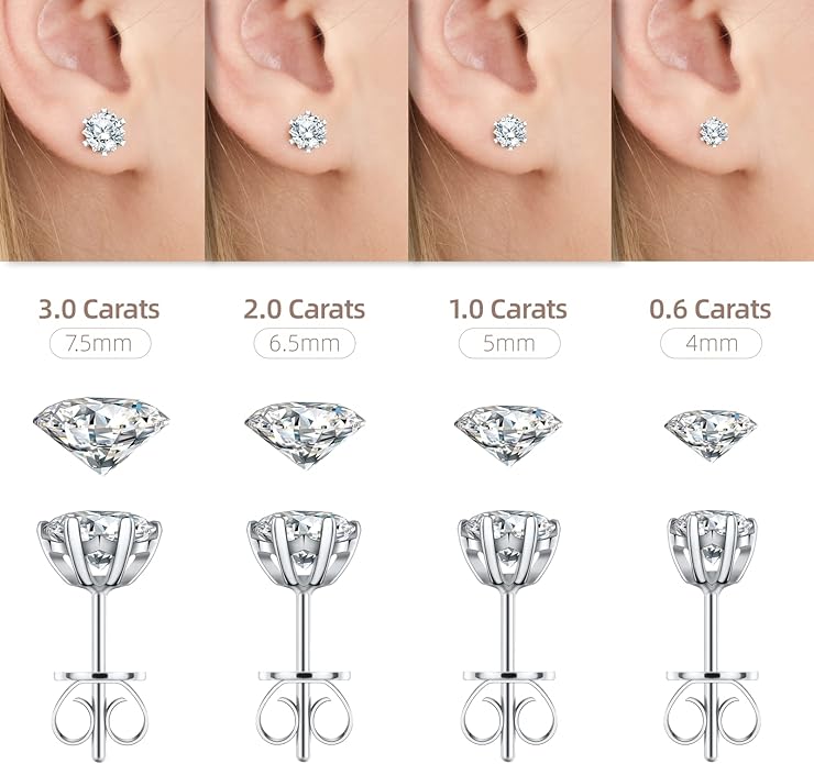 Earrings for Women, Gifts for Wife Mom, 0.6 carat-3 carat Moissanite Stud Earrings, Anniversary Jewelry Present for Wife, Birthday Gifts