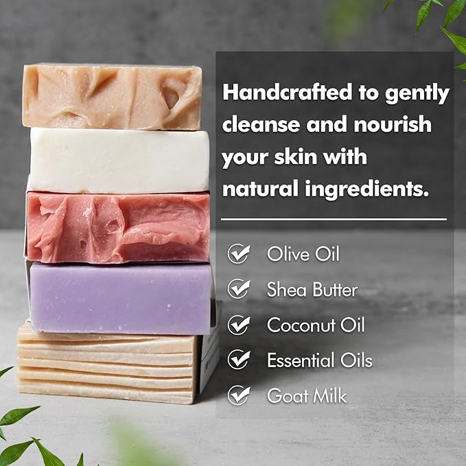 Natural Amor All Natural Bar Soap Set (5 Pack), Shea Butter Enriched, Gentle Bar for All Skin Type, Essential Oils Scented, Handmade Soap Gift Set For Women & Men