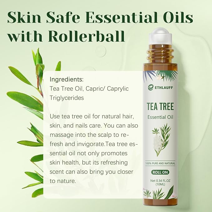 Tea Tree Oil Roll On - 100% Pure Tea Tree Essential Oil for Skin - Premium Quality Aromatherapy Oil