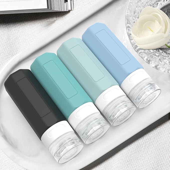 Redfly Travel Bottles for Toiletries, Tsa Approved 3oz Travel Size Containers, Leak Proof Silicone Squeezable Containers for Toiletries, BPA Free Refillable Essentials for Shampoo Conditioner Gray
