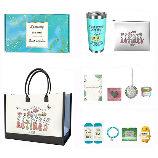 2025 Retirement Gift Set for Women - 12PCS Luxury Bundle with Tote Bag, Makeup Pouch, Tumbler, Candle & More - Perfect Going Away Gifts for Coworkers, Teachers, Nurses, Boss & Friends - (Green)