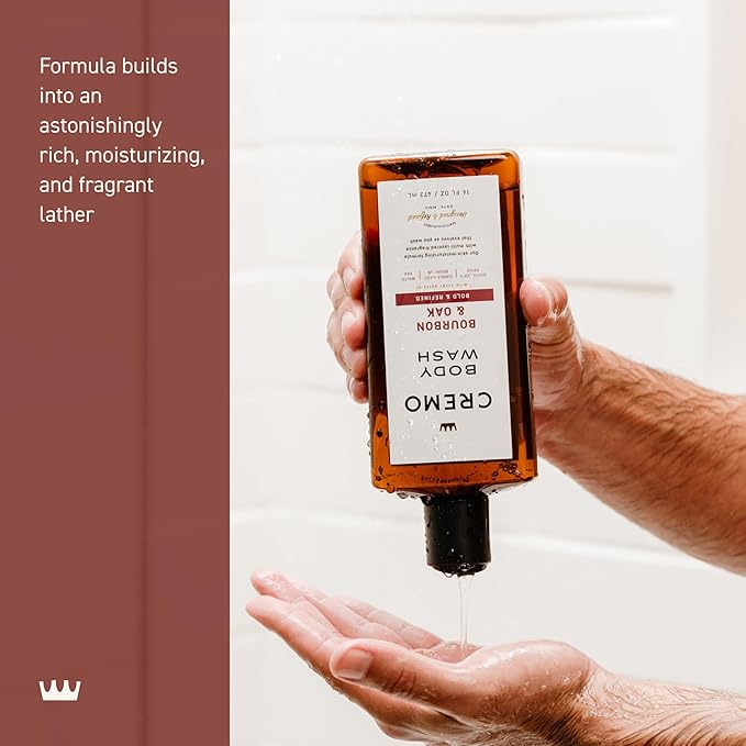 Cremo Body Wash Men, A Sophisticated Blend of Distillers Spice, Fine Bourbon and White Oak, 16 Fl Oz