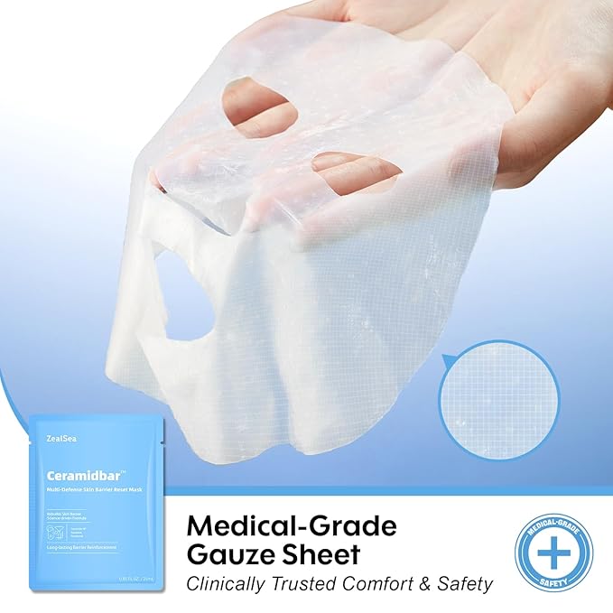 ZealSea Cicalix & Ceramidbar Face Masks Skincare Set, Derm Solution Sheet Mask for Multi-Trigger Sensitivity, Soothing & Calming, Strengthen & Restore Skin, Facial Mask with Cica & Ceramide, 16 Pack