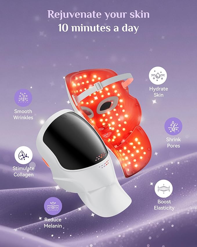 FOLOKE Red Light Therapy Mask for Face & Neck, LED Face Light Therapy,USB C Rechargeable,Infrared Mask for Home Working Travel Yoga