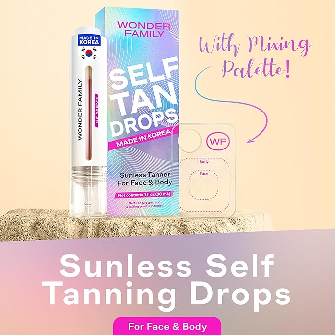 Self Tanning Drops Kit with Mixing Palette – Made in Korea with Natural Ingredients, Aloe Leaf Juice & Hyaluronic Complex Face & Body Non-Toxic, Fragrance-Free, Sunless Bronzing Glow – 1 fl oz