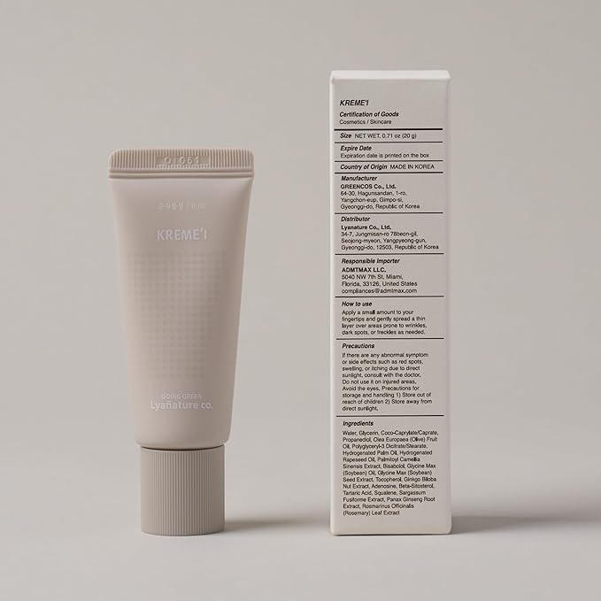 KREME I – Organic Korean Eye Cream for Dark Circles & Fine Lines, Anti-Aging & Skin Elasticity, Lightweight, Non-Sticky, Compact, Paraben-Free Skincare (0.7 fl oz / 20g)