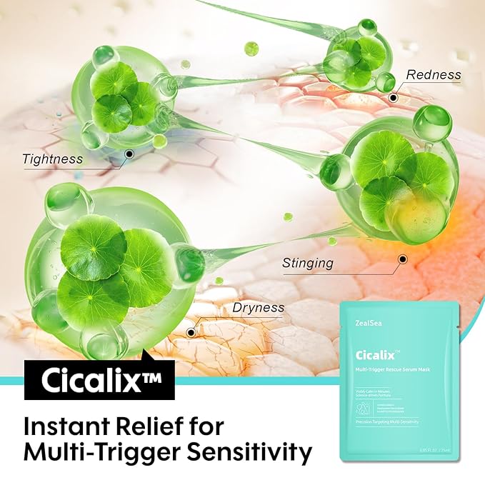 ZealSea Cicalix & Ceramidbar Face Masks Skincare Set, Derm Solution Sheet Mask for Multi-Trigger Sensitivity, Soothing & Calming, Strengthen & Restore Skin, Facial Mask with Cica & Ceramide, 16 Pack
