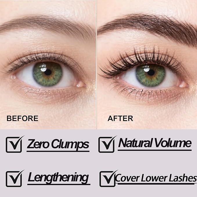 Black Washable Metal Mascara Wand, Waterproof Iron Wand Mascara Tubing, Natural Length Slim Volume Buildable Formula, Separated Lashes, Long Lasting Smudge-Proof No Flaking Tint