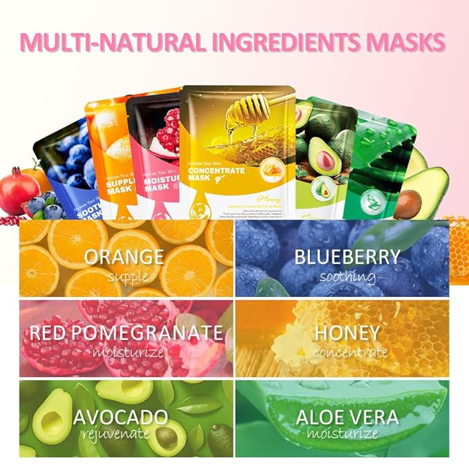 Kaely 6 Pack Variety Sheet Masks, Spa Party Face Masks for Kids Teens Skincare Set, Girls Night Facial Masks Skin Care, Moisturize Soothe for All Skin Types, Birthday Christmas Gifts, Set01