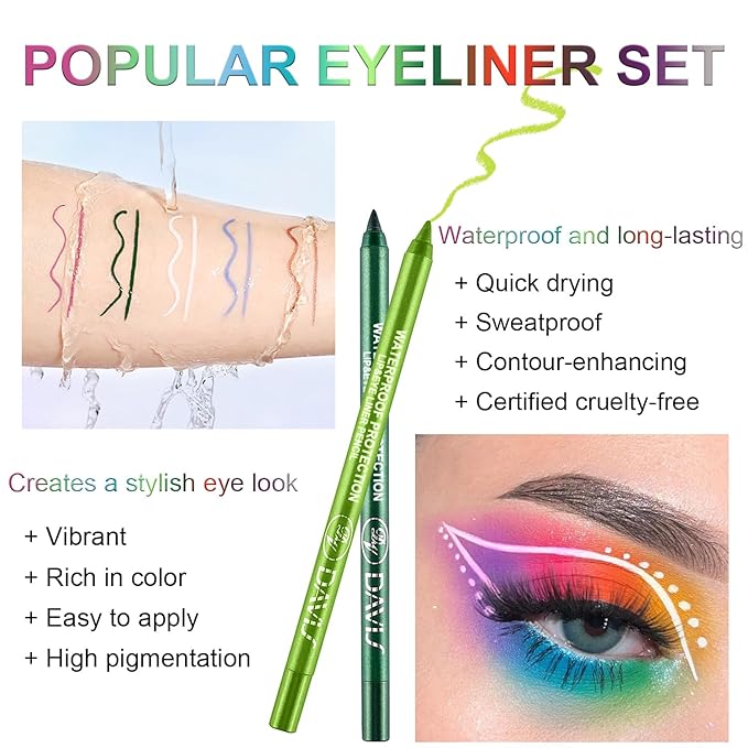 3 Colorful Eyeliner Pen Set, Eye Shadow Pencil, Pearl Eyeliner Kit Metallic Glitter Colored Eye liner for Women Eye&Lip Liner Professional Waterproof Eye Makeup (3PCS A)