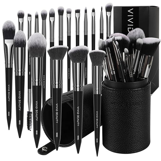 Makeup Brushes, 18 pcs Pro Deluxe Make up Brush Set with Travel holder, Premium Powder Foundation Blending Concealer Blush Eyeshadow Face and Eye Make up Brushes kit with labels for Beginner(Black)