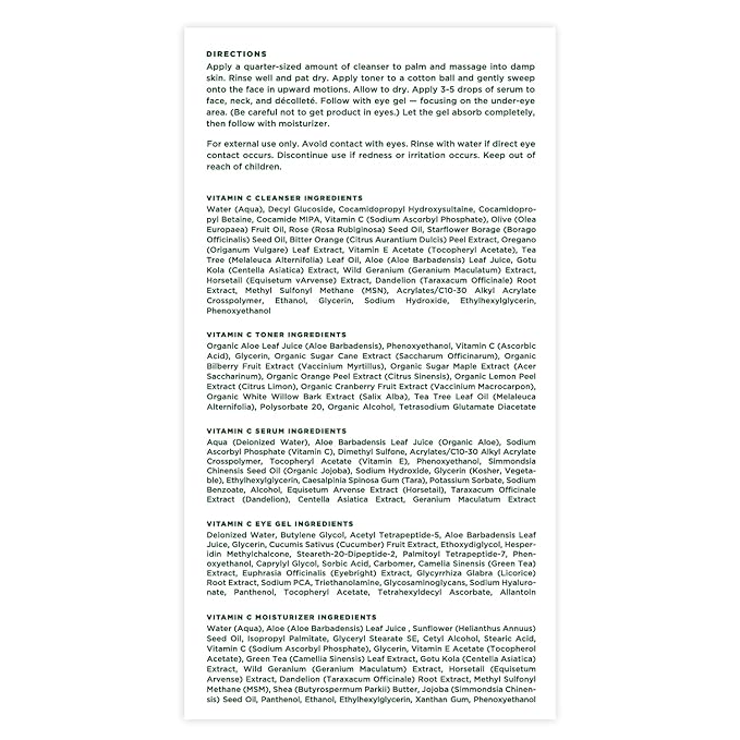 Tree of Life Beauty Ultimate Skin Care Set, Brightening, Firming, Hydrating, Moisturizing, Brightening, Complete Face Care Regimen - Total Vitamin C Face Serum Collection 5pack