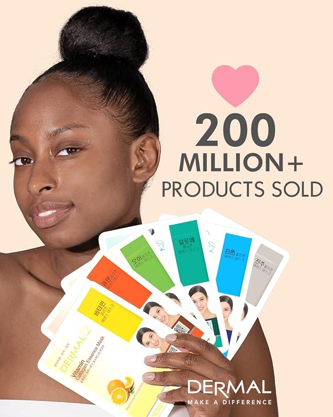 DERMAL Korean Collagen Face Mask – Hydrating & Soothing Sheet Mask with Panthenol – Hypoallergenic Calming Moisture Care for All Skin Types – 32 Combo Pack