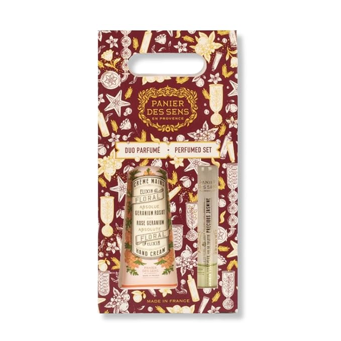 Panier des Sens β Christmas Gift Set for Women β Rose Geranium Duo β Mini Hand Cream & Roll-On Eau de Toilette β Elegant Christmas Gift - Christmas Present for Her β Made in France 1fl oz+0.3fl oz
