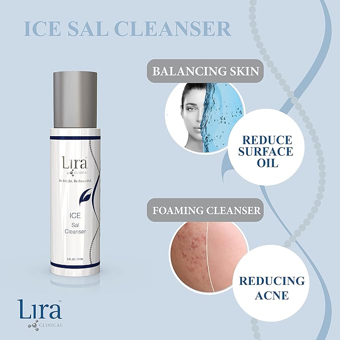 Lira Clinical ICE Sal Cleanser – Salicylic Acid Face Wash with Plant Stem Cells, Echinacea and Peptides – Cooling Exfoliating Facewash – Gentle Clarifying Travel Size Daily Facial Cleanser - 6 Oz