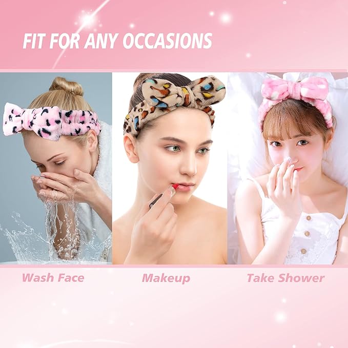 TDHDIKE Spa Headband Bow Facial Makeup Headband(9 Pcs),Soft Headband for Shower Washing Face, Extra Add 5 Gift Bags, Nice Gifts for Women Girls.