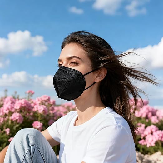 YUAKOU KN95 Protective Face Masks 50pcs, Breathable Comfortable, Disposable Individually Wrapped,5-Ply Protection KN95 Adults Mask Black