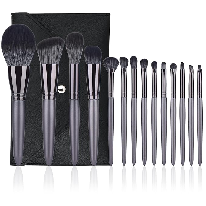 Professional Makeup Brush Set 14Pcs Makeup Brushes Kit Foundation Eyeshadow Powder Blending Eyebrow Eyelash Kabuki Brushes Cosmetic Brushes Travel Kits With Leather Bag Gift