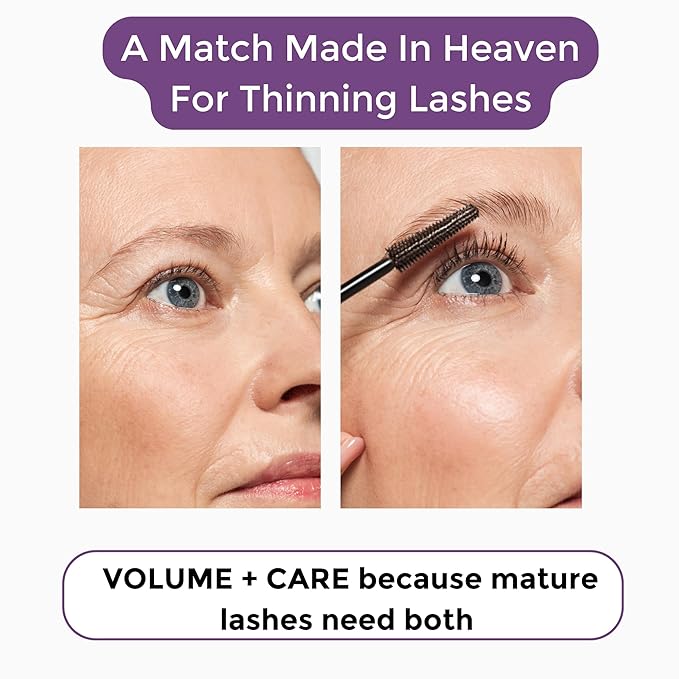 Rumi Cosmetiques VolumeCare+ Mascara For Older Women - Extreme Length and Volume 2-in-1 Formula - No Clumps, Long-Wearing, Hypoallergenic Mascara For Sensitive Eyes (Natural Black)