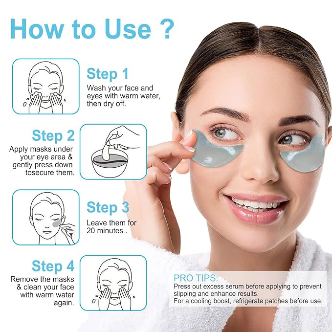 LAVONE Under Eye Patches-30 Pairs Hydrating & Anti-aging Eye Mask Skin Care for Dark Circles and Puffiness,Reduce Wrinkles,Eye Bags and Fine Lines,Eye Masks for Women and Man,with Hair Clips