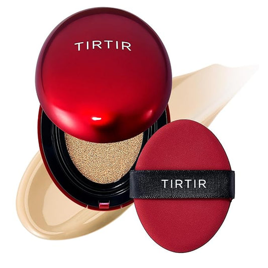 TIRTIR Mask Fit Red Cushion Foundation | Full coverage, Weightless, Skin fit, Satin Glow Finish, Korean Makeup, beauty, Tattoo cover up, Buildable (#24W Soft Beige, 0.63 Fl Oz)