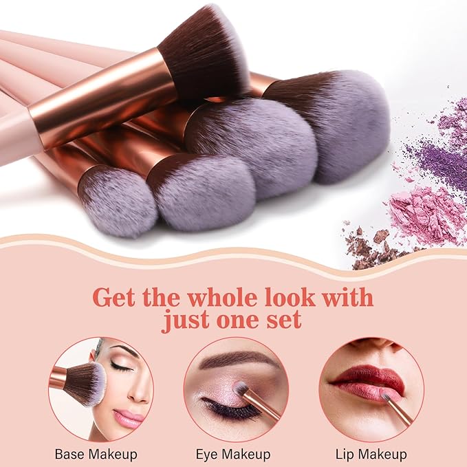Makeup Brush Set, 17PCs Makeup Brushes with Foundation Eyebrow Blending Concealer Blush Eyeshadow Contour Lash Powder Brush, Make Up Brushes Kit with Organizer Travel Case (Medium, Pink)