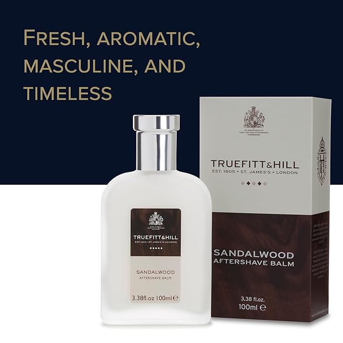 Truefitt & Hill Luxury Aftershave Balm - Sandalwood - Premium Soothing Moisturizer with Aloe Vera Extract - Ideal for Sensitive Skin, Razor Burn Relief, and a Silky Smooth Finish - 3.38 oz.