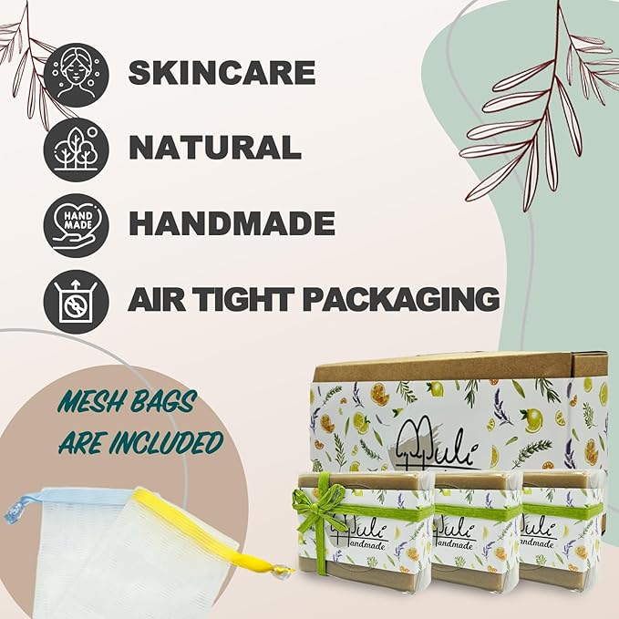 Natural Handemade Bar Soap for Men and Women with Essential oils, Scented Bar Soaps for Bath, Fragrance Gift Set (Pack of 3) Artemisia Argy