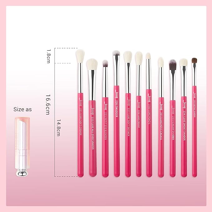 Jessup Professional Natural-Synthetic Eye Makeup Brushes Set 15pcs for Eyeshadow Blending Concealer Eyeliner Eyebrow, Rose Carmine/Silver T197